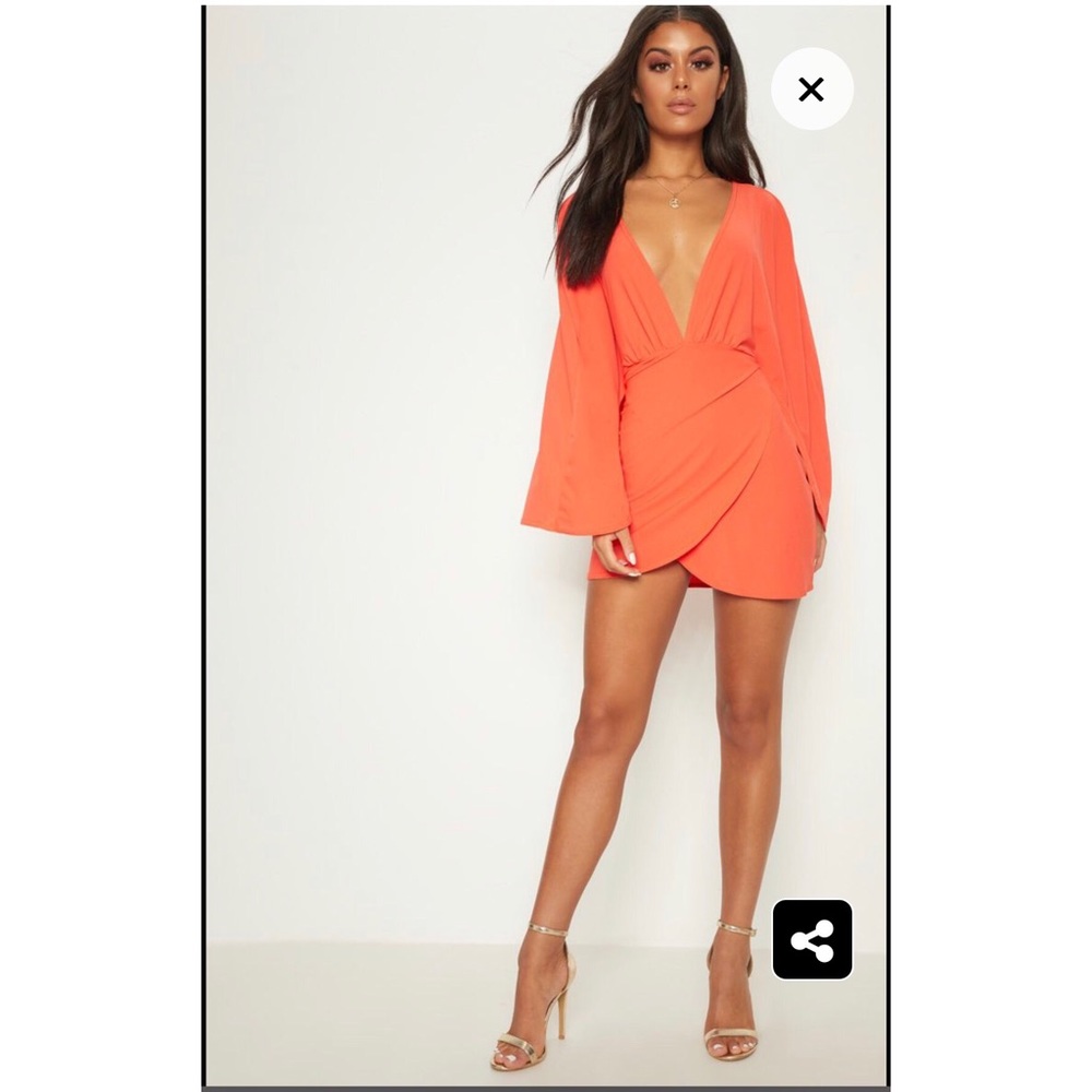 PrettyLittleThing orange cape wrap dress
